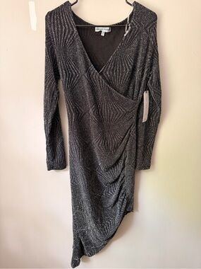 Black Sparkle Asymmetrical Wrap Dress